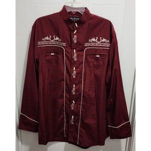 VTG WHITE DIAMONDS RED WESTERN HORSESHOE EMBROIDERED COWBOY SHIRT SIZE XXL